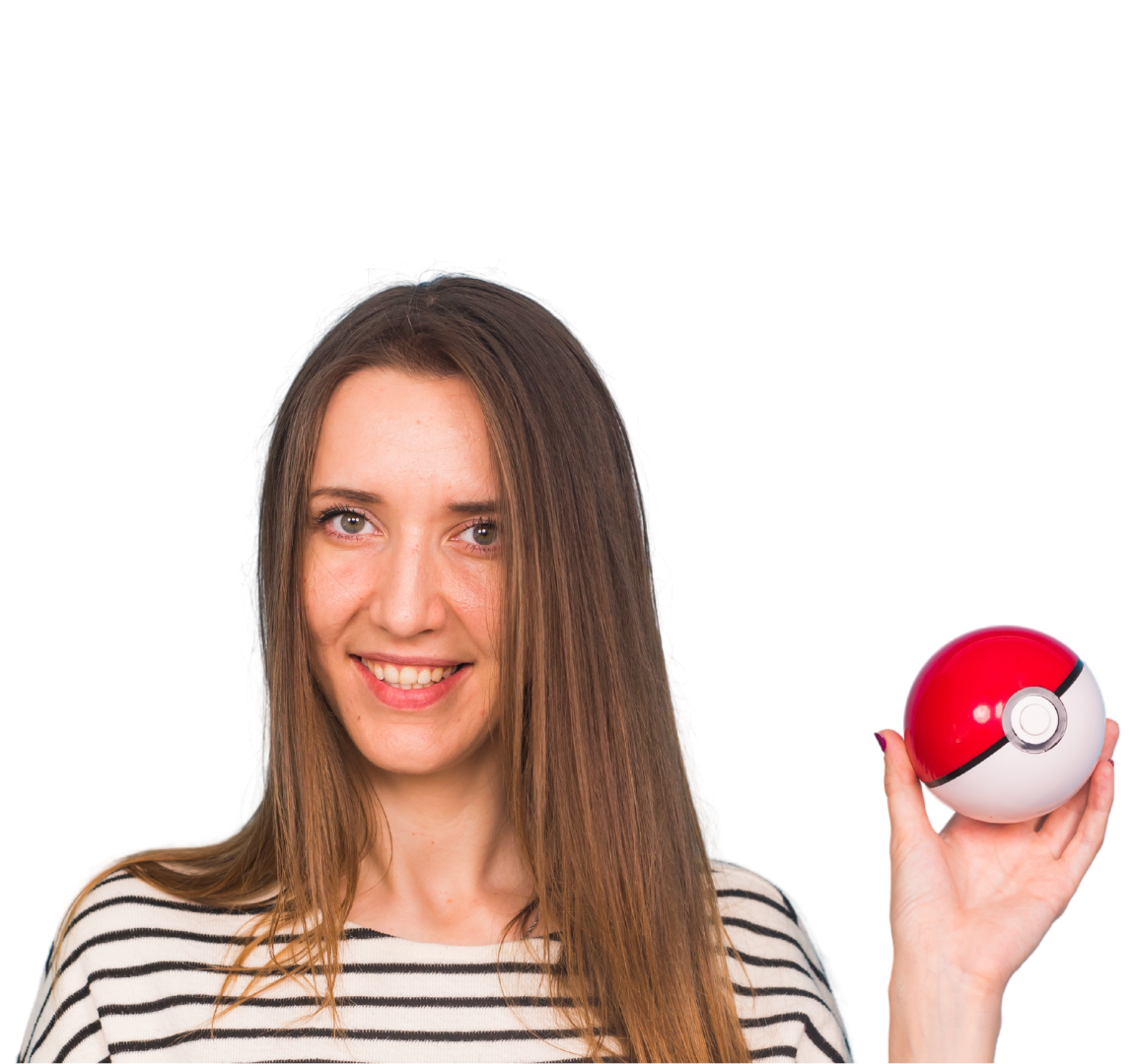 woman holding pokemon ball